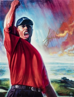 Tiger Woods Signed "Tiger Roars" 30x40 Framed Giclee Canvas (UDA)